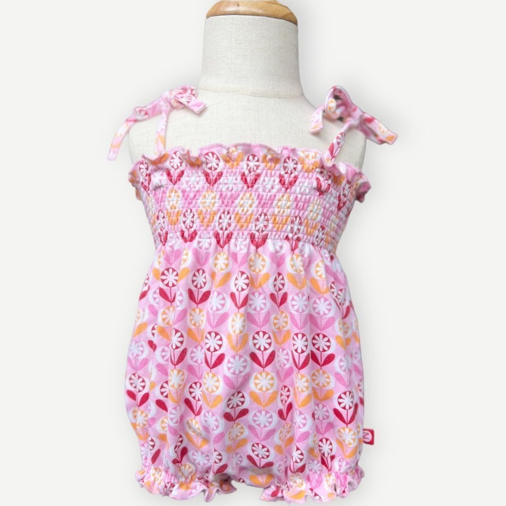 Zutano Baby Girl Tie Shoulder Sleeveless Bubble Romper Outfit. 12-18 Months.